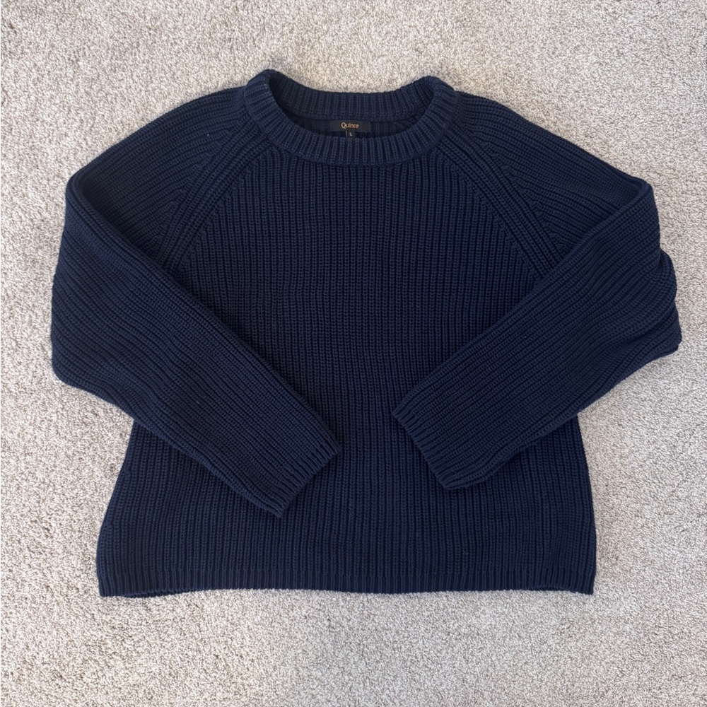 Quince Organic Cotton Fisherman Crew Sweater Navy.  Sz L.